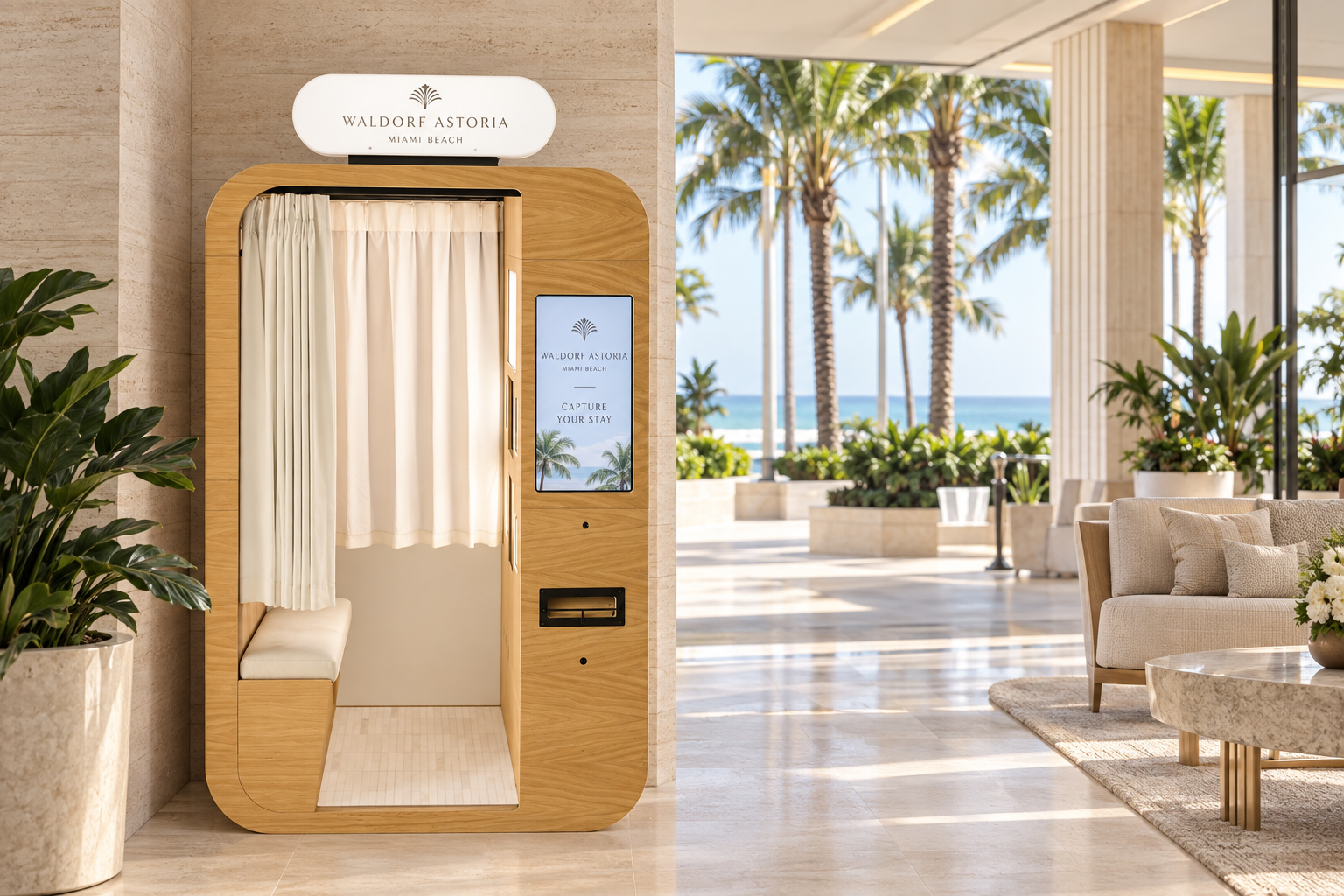 Oceanfront luxury hotel photo booth concept